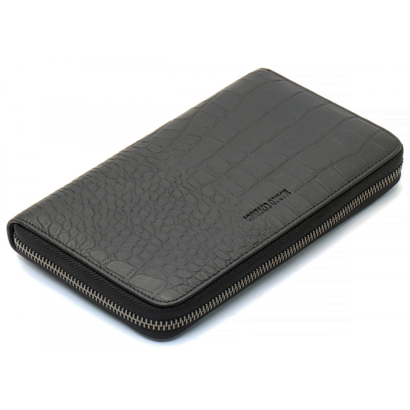 Чорний гаманець-клатч на блискавці з блоком під картки із натуральної шкіри Marco Coverna MCJP-5901A