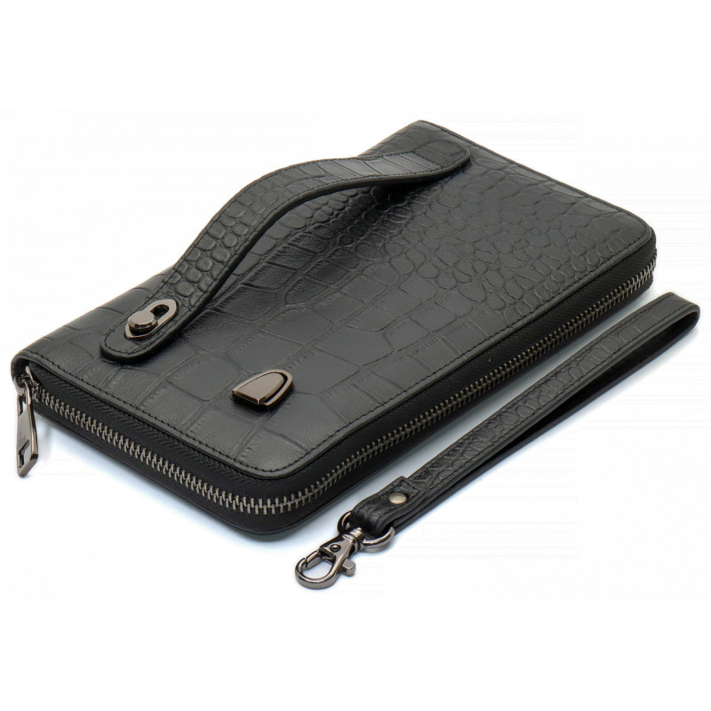 Чорний гаманець-клатч на блискавці з блоком під картки із натуральної шкіри Marco Coverna MCJP-5901A