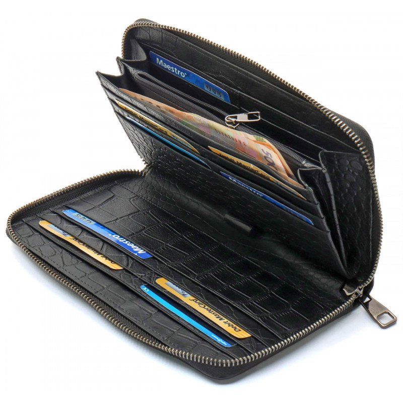 Чорний гаманець-клатч на блискавці з блоком під картки із натуральної шкіри Marco Coverna MCJP-5901A