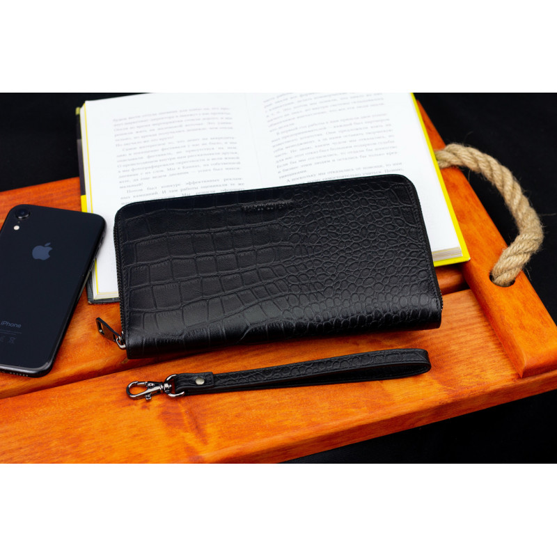 Чорний гаманець-клатч на блискавці з блоком під картки із натуральної шкіри Marco Coverna MCJP-5901A