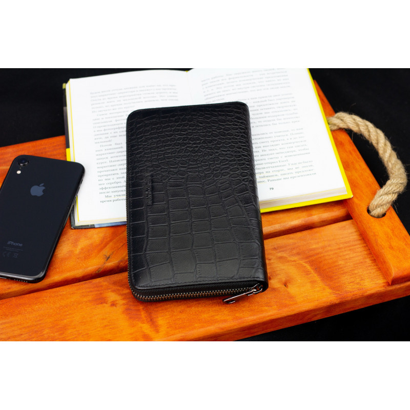 Чорний гаманець-клатч на блискавці з блоком під картки із натуральної шкіри Marco Coverna MCJP-5901A