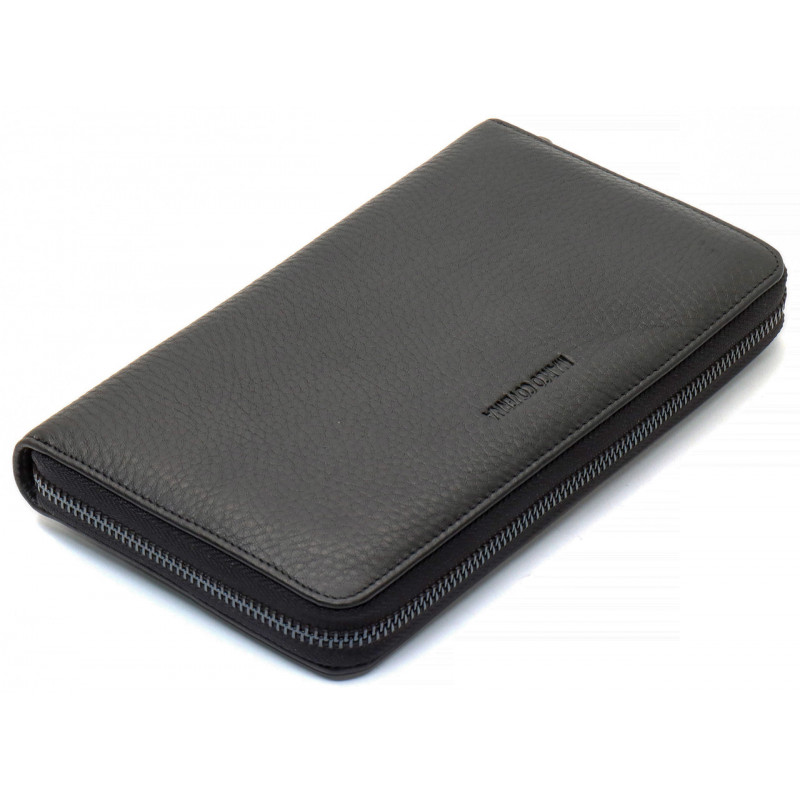 Чорний гаманець-клатч з блоком під картки під однією блискавкою з натуральної шкіри Marco Coverna МС-5901Q