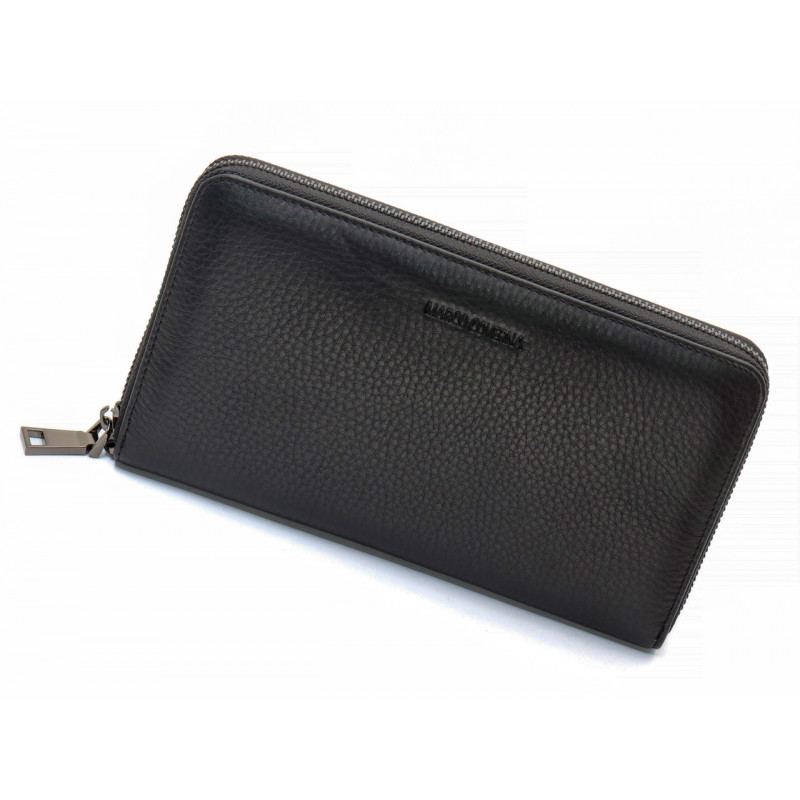 Чорний гаманець-клатч з блоком під картки під однією блискавкою з натуральної шкіри Marco Coverna МС-5901Q