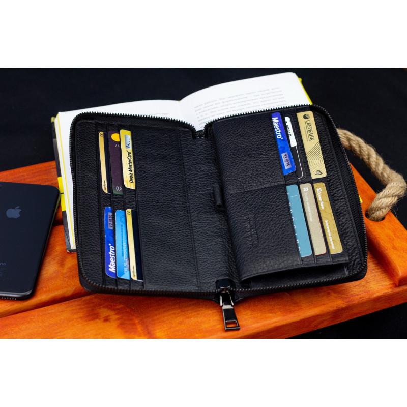 Чорний гаманець-клатч з блоком під картки під однією блискавкою з натуральної шкіри Marco Coverna МС-5901Q