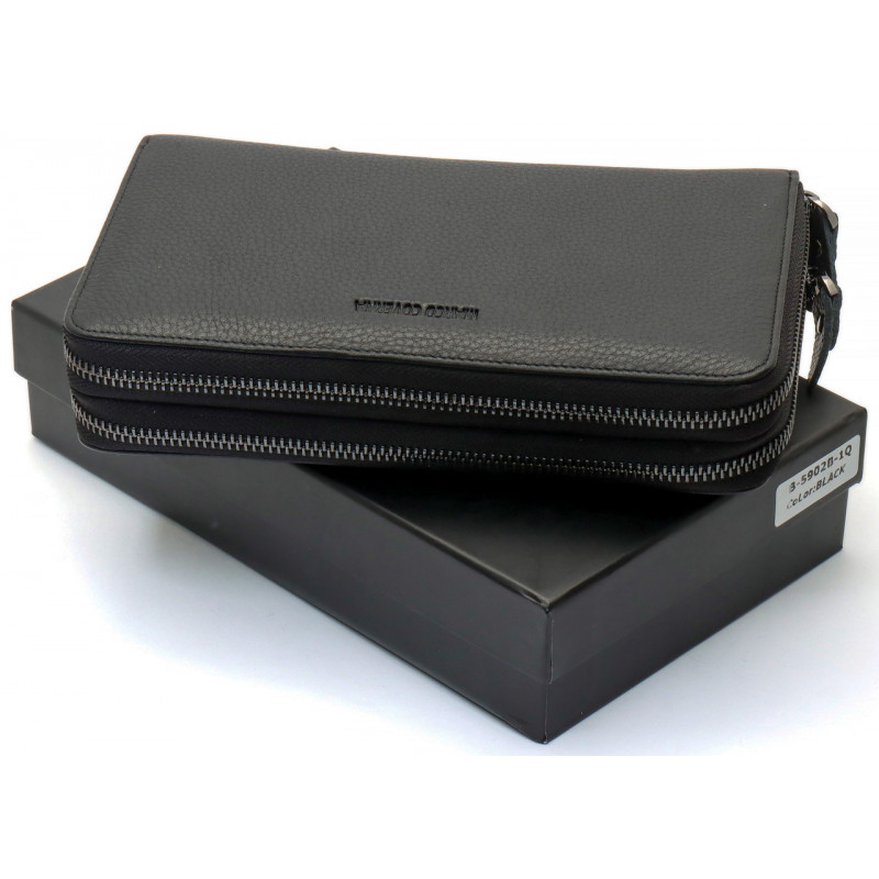 Чорний гаманець-клатч на дві блискавки з натуральної шкіри Marco Coverna B-5902B-1Q