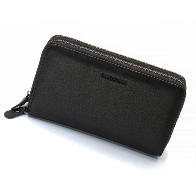 Чорний гаманець-клатч на дві блискавки з натуральної шкіри Marco Coverna B-5902B-1Q