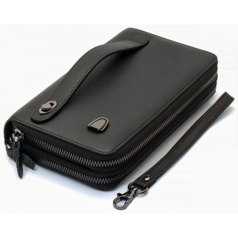 Чорний гаманець-клатч на дві блискавки з натуральної шкіри Marco Coverna B-5902B-1Q