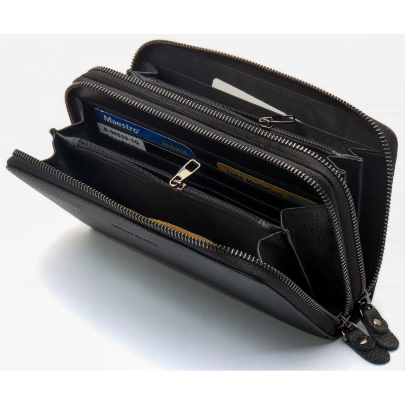 Чорний гаманець-клатч на дві блискавки з натуральної шкіри Marco Coverna B-5902B-1Q