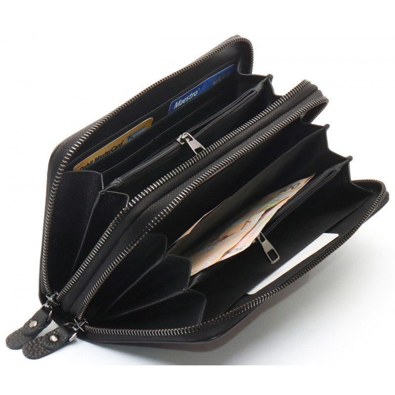 Чорний гаманець-клатч на дві блискавки з натуральної шкіри Marco Coverna B-5902B-1Q