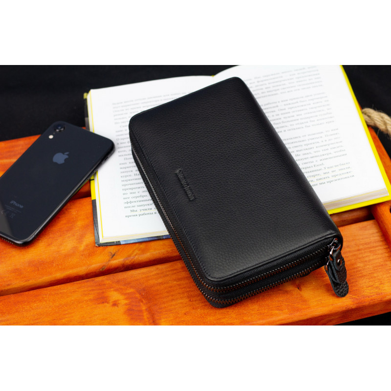 Чорний гаманець-клатч на дві блискавки з натуральної шкіри Marco Coverna B-5902B-1Q