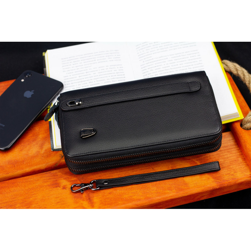 Чорний гаманець-клатч на дві блискавки з натуральної шкіри Marco Coverna B-5902B-1Q