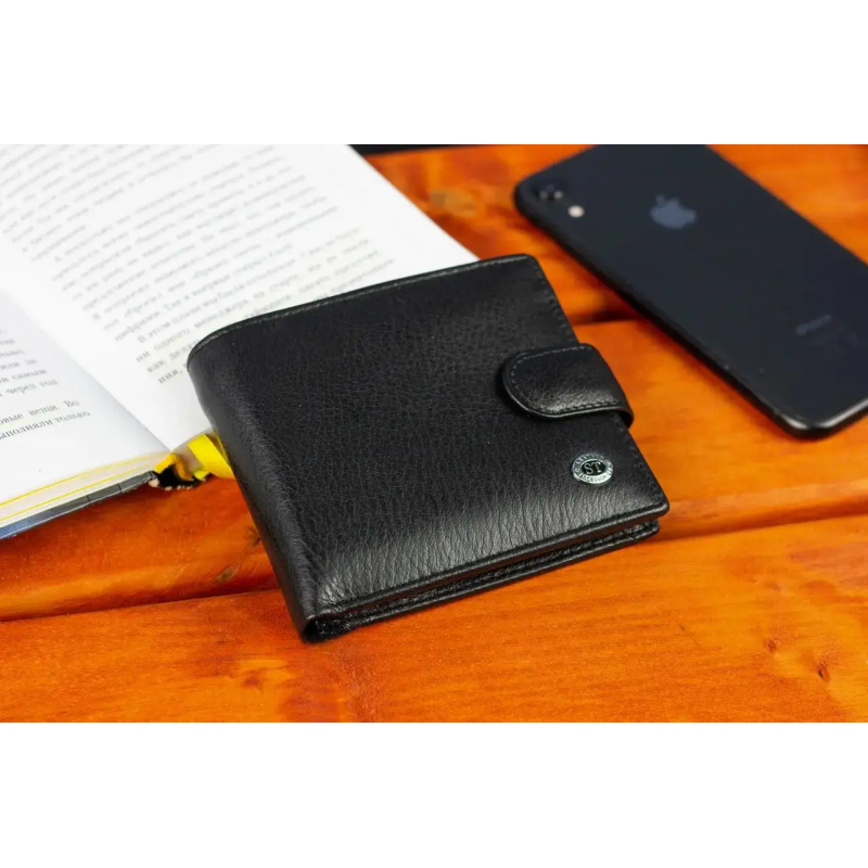 Шкіряне чоловіче портмоне на кнопці ST Leather ST-104-1 чорний