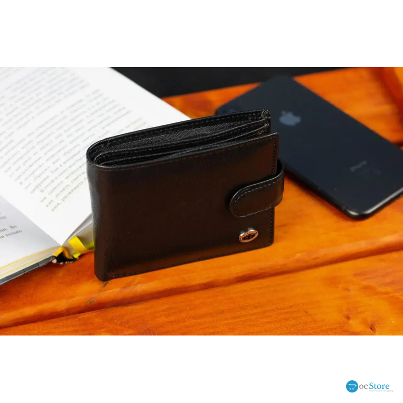 Шкіряне чоловіче портмоне на кнопці ST Leather ST-104-1 чорний