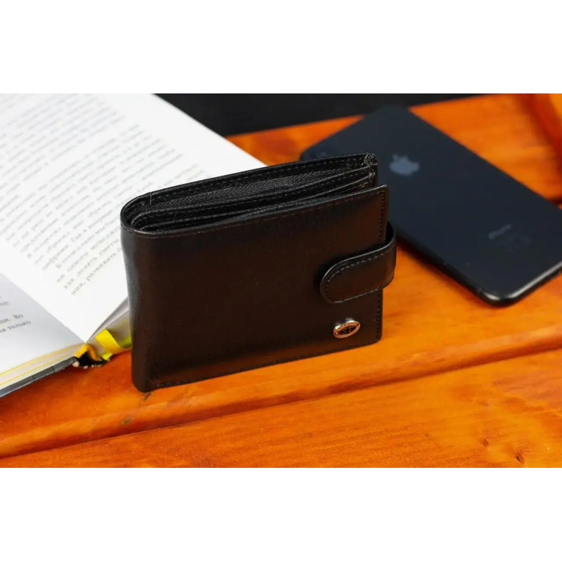 Шкіряне чоловіче портмоне на кнопці ST Leather ST-104-1 чорний