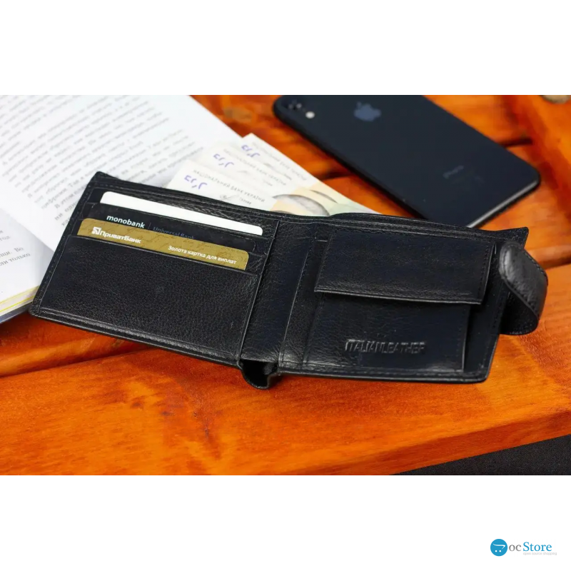 Шкіряне чоловіче портмоне на кнопці ST Leather ST-104-1 чорний