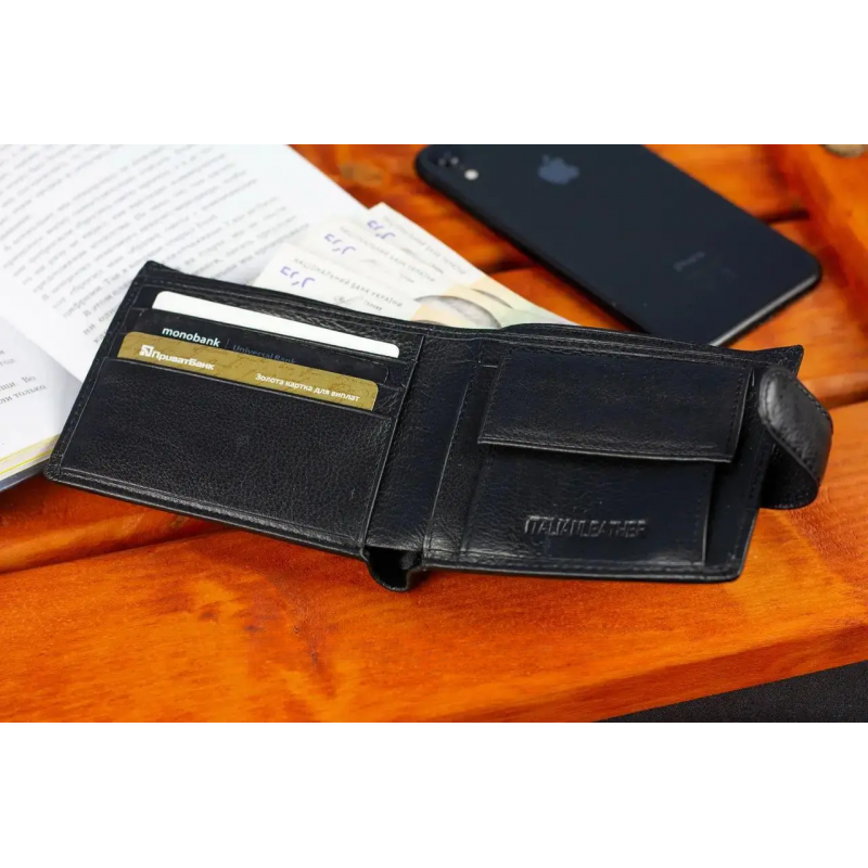 Шкіряне чоловіче портмоне на кнопці ST Leather ST-104-1 чорний