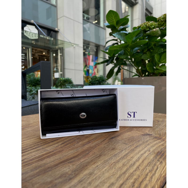 Чорна ключниця з натуральної шкіри із відділенням для грошей ST Leather B416