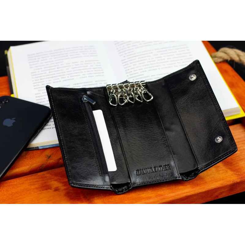 Чорна ключниця з натуральної шкіри із відділенням для грошей ST Leather B416