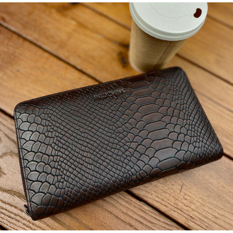 Коричневий гаманець-клатч на дві блискавки з блоком під картки із натуральної шкіри Marco Coverna MC086-5901С