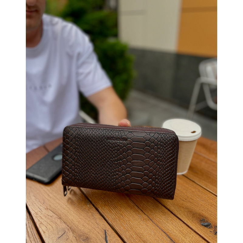 Коричневий гаманець-клатч на дві блискавки з блоком під картки із натуральної шкіри Marco Coverna MC086-5901С