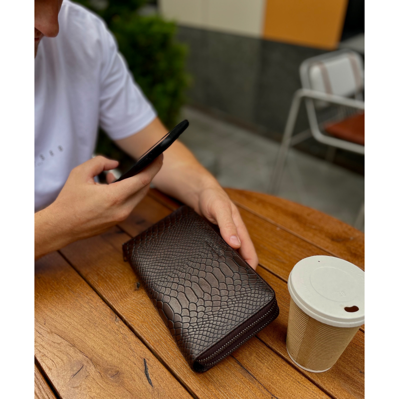 Коричневий гаманець-клатч на дві блискавки з блоком під картки із натуральної шкіри Marco Coverna MC086-5901С