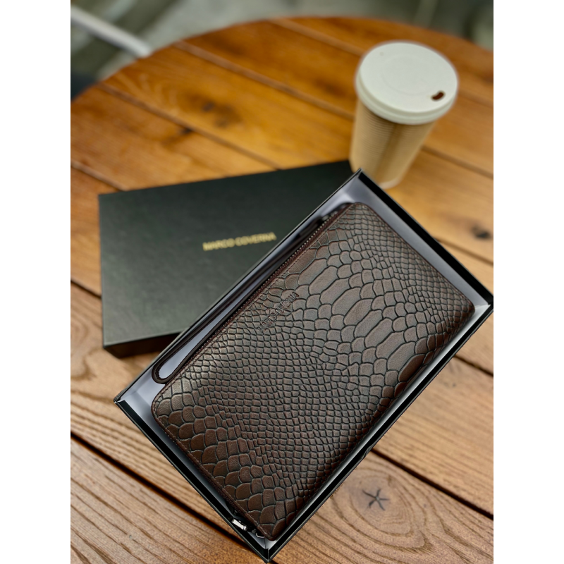 Коричневий гаманець-клатч на дві блискавки з блоком під картки із натуральної шкіри Marco Coverna MC086-5901С