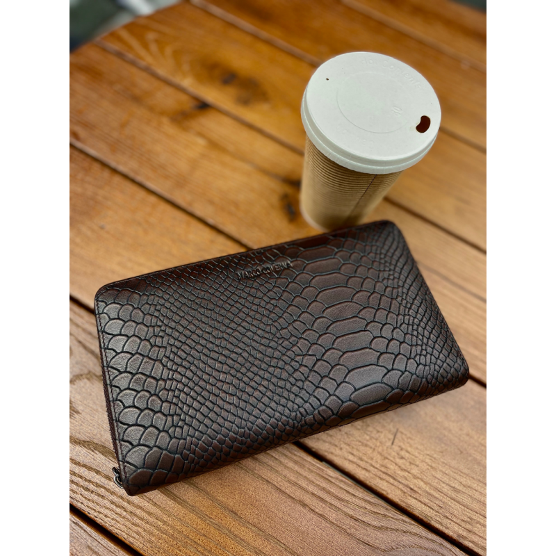 Коричневий гаманець-клатч на дві блискавки з блоком під картки із натуральної шкіри Marco Coverna MC086-5901С