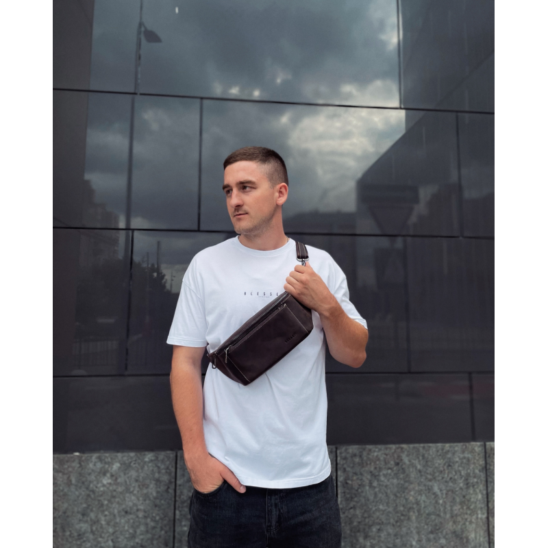 Сумка-бананка зі шкіри 24х11х8, чоловічий крейзі хорс для гаджетів на пояс CH-7371 коричнева