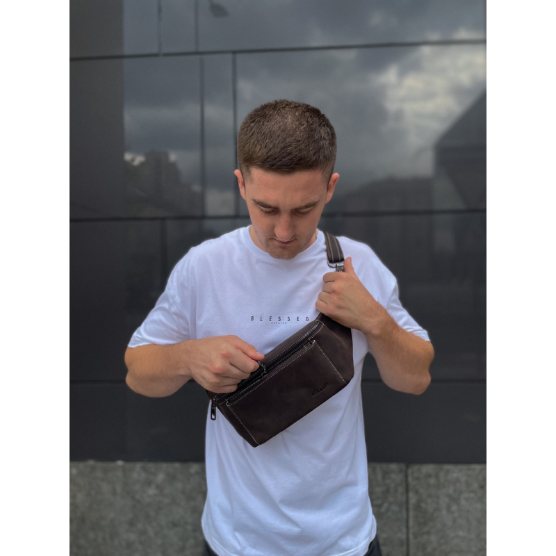 Сумка-бананка зі шкіри 24х11х8, чоловічий крейзі хорс для гаджетів на пояс CH-7371 коричнева