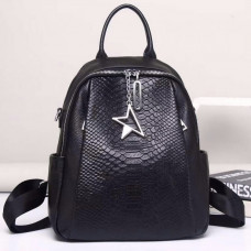 Жіночий рюкзак шкіряний міський з ременцем 23х30х11, сумка на спину для навчання, чорна