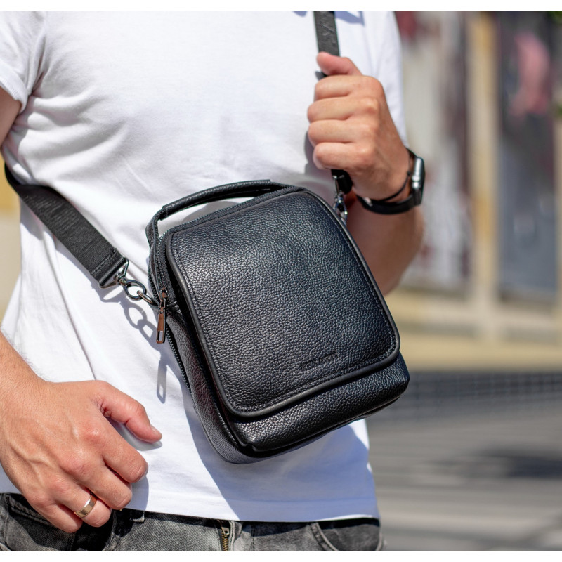 Чоловіча шкіряна сумка-барсетка 22х18х9, месенджер через плече з ручкою TD-22011