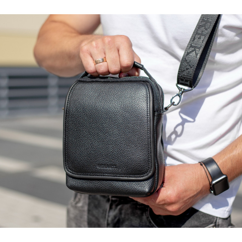Чоловіча шкіряна сумка-барсетка 22х18х9, месенджер через плече з ручкою TD-22011