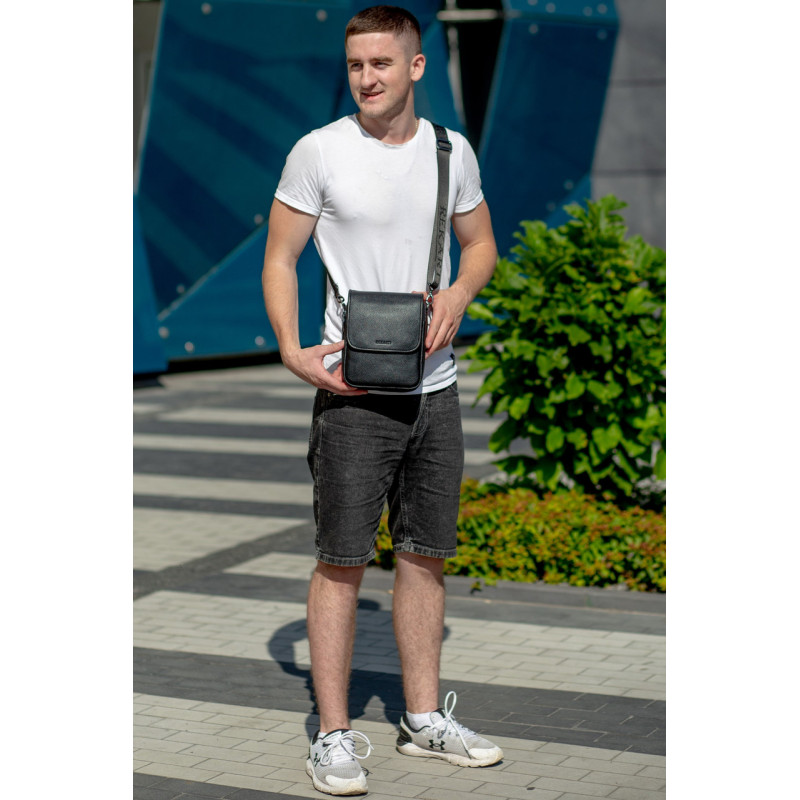 Шкіряна чоловіча сумка-месенджер 24х20х6, барсетка через плече Tiding Bag TD-23433 чорна