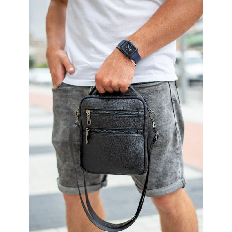 Шкіряна чоловіча сумка-барсетка 20х23х6, месенджер через плече Bexhill BX-14660 чорний