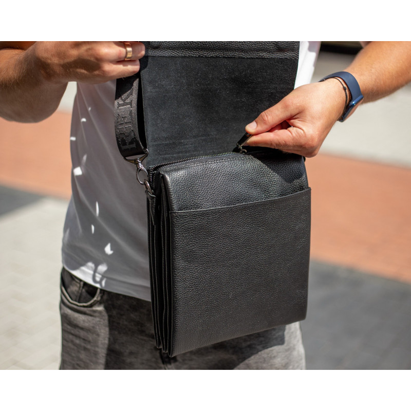 Чоловічий шкіряний месенджер 23х26х6, сумка планшет через плече BEXHILL TD-18621 чорний