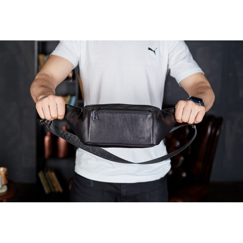 Сумка-бананка для телефону 11х25х8, стильний слінг із натуральної гладкої шкіри TD-31848 чорний