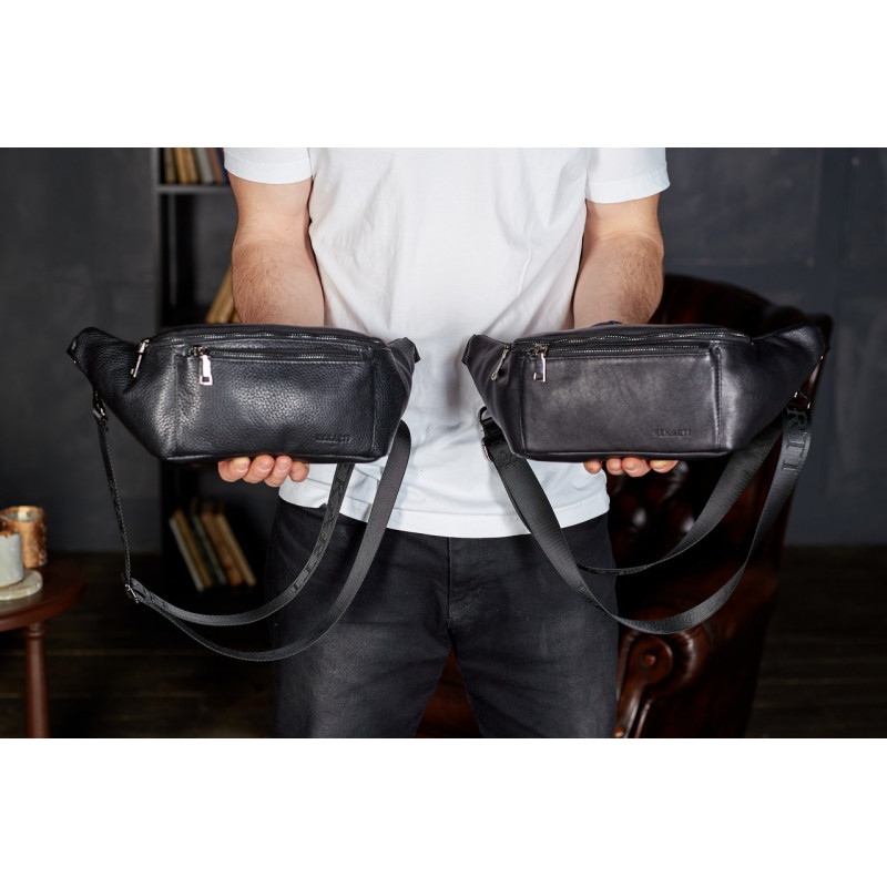 Сумка-бананка для телефону 11х25х8, стильний слінг із натуральної гладкої шкіри TD-31848 чорний