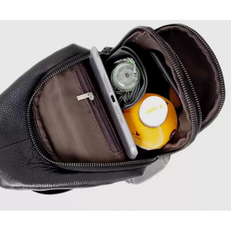 Чоловічий слінг через плече 18х32х7, шкіряна бананка нагрудна, сумка рюкзак Tiding Bag 33737 чорна