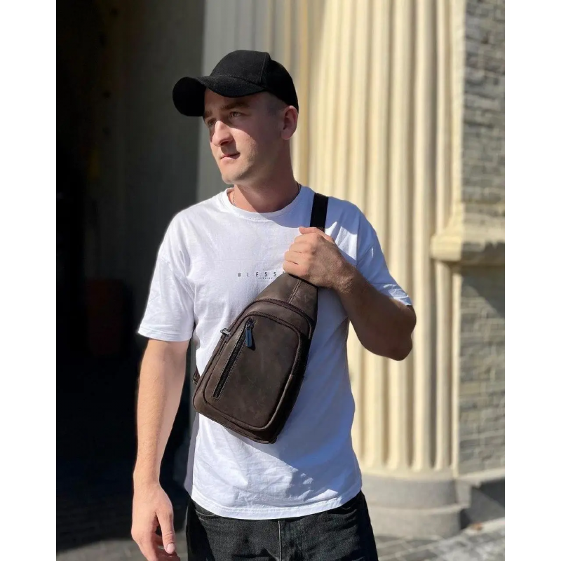 Чоловічий слінг зі шкіри 17х30х6, крейзі хорс для телефону 6349 коричневий