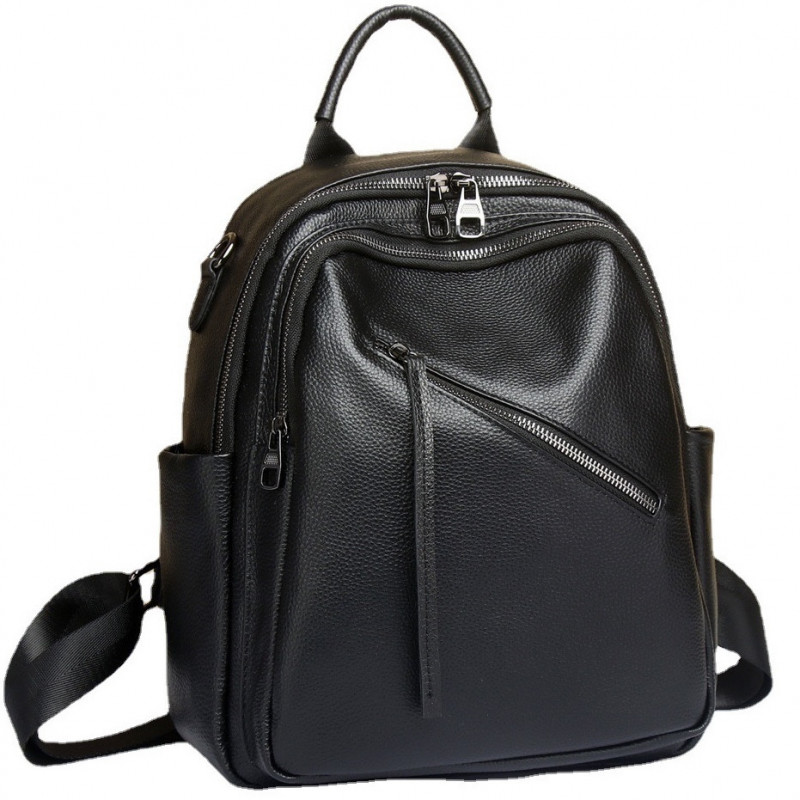 Стильна жіноча сумка міська на плечі 35х27х14, рюкзак з натуральної шкіри, чорний