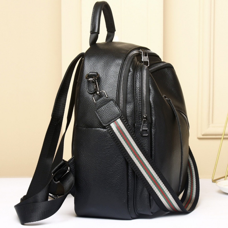 Стильна жіноча сумка міська на плечі 35х27х14, рюкзак з натуральної шкіри, чорний