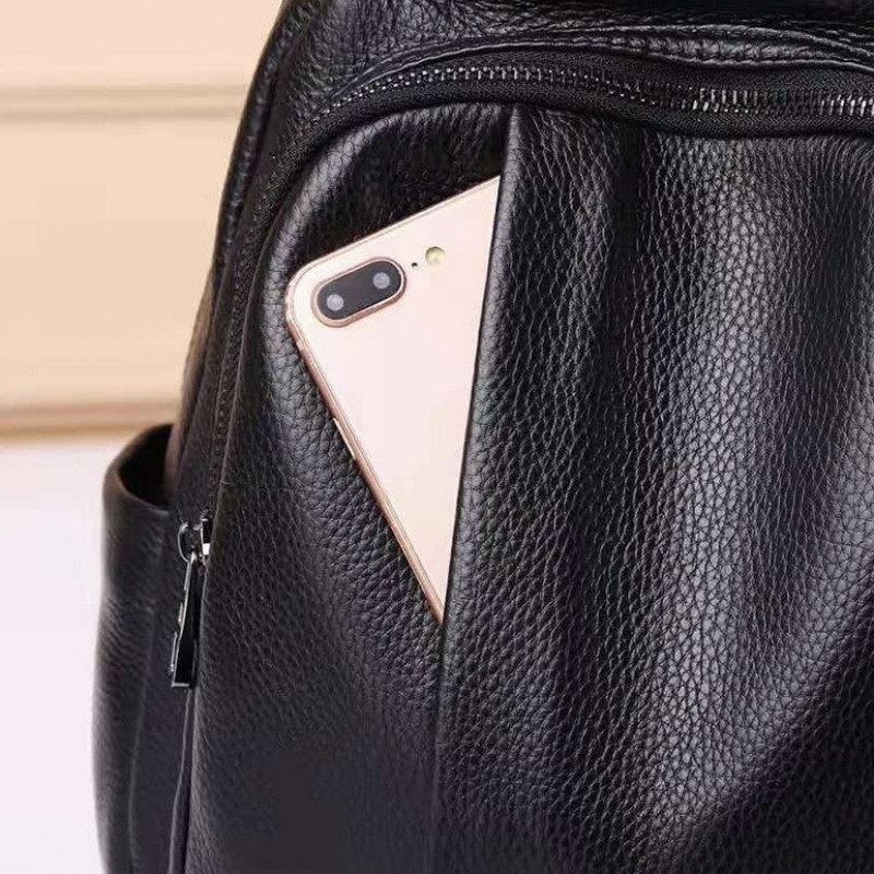 Шкіряний жіночий міський рюкзак на блискавці 23х29х13, сумка наплічна для прогулянок, чорна