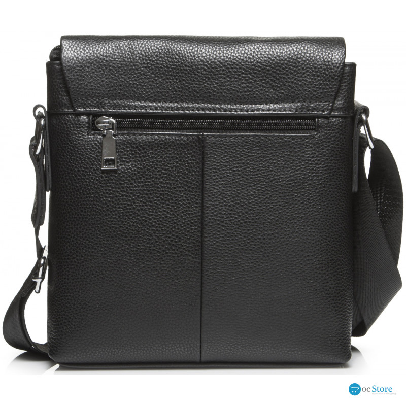 Шкіряна сумка чоловіча через плече 21х23х5.5, м'яка барсетка для гаджетів Tiding Bag 12977 чорна