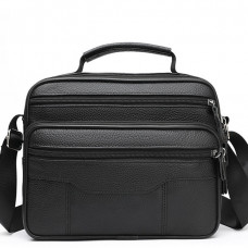 Чоловіча шкіряна сумка-барсетка 23х19х7, месенджер із ручкою та ременем через плече BX-10041 чорний
