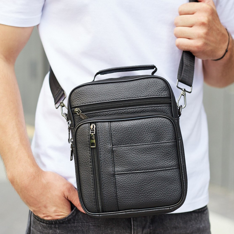 Чоловіча шкіряна сумка-барсетка 20х25х 5.5, месенджер через плече Bexhill BX-02103 чорний