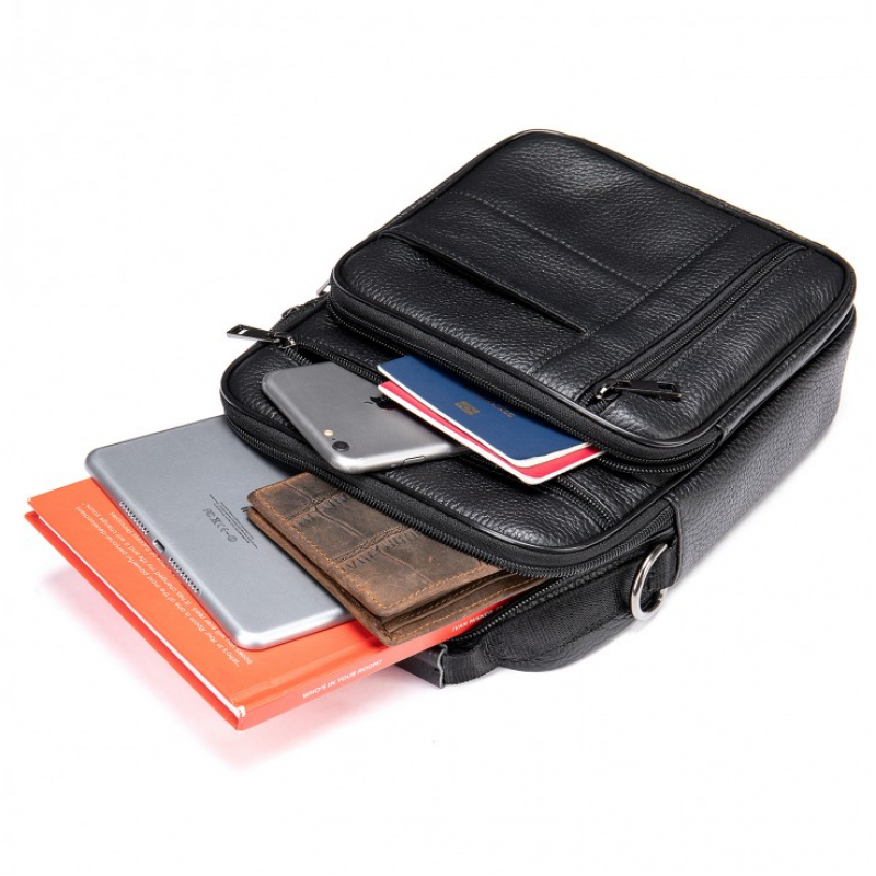 Чоловіча шкіряна сумка-барсетка 20х25х 5.5, месенджер через плече Bexhill BX-02103 чорний