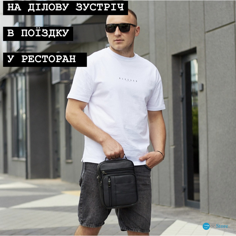 Чоловіча шкіряна сумка-барсетка 20х25х 5.5, месенджер через плече Bexhill BX-02103 чорний