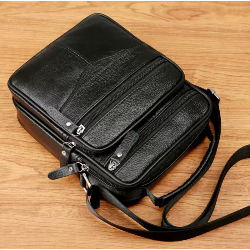 Чоловіча шкіряна сумка-барсетка 26х20.5х8, месенджер через плече Bexhill Bx-56402 чорна