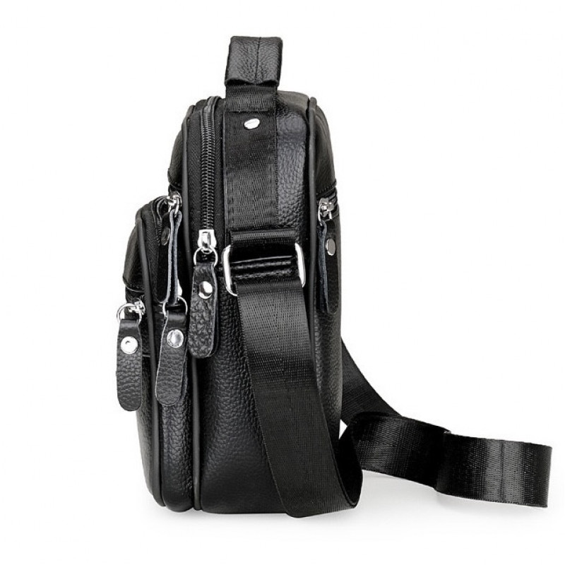 Чоловічі шкіряні сумки планшет 17х21х9, барсетка через плече з ручкою чорна 86802