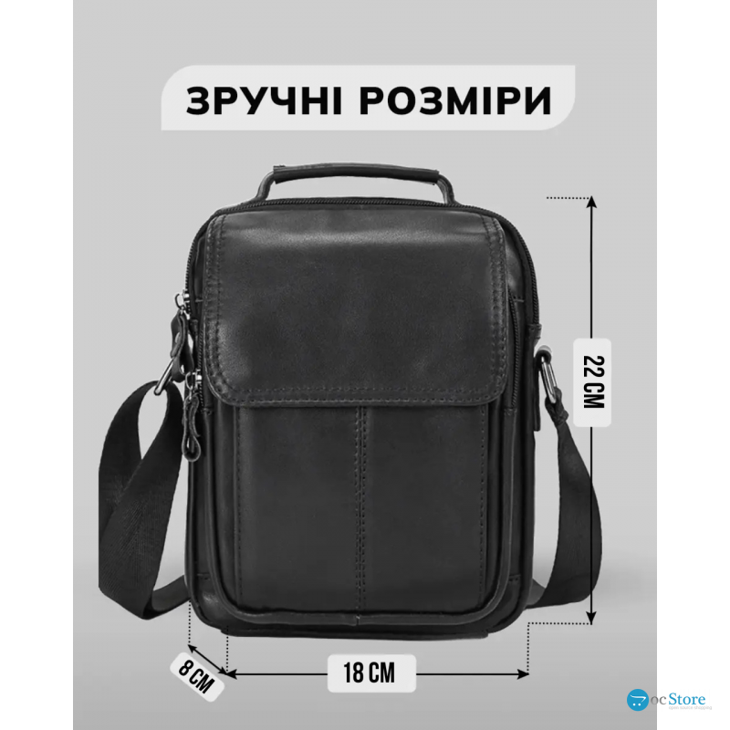 Сумка-барсетка чоловіча через плече 22х18х8, шкіряна сумочка планшет Tiding Bag TD-69291 чорна